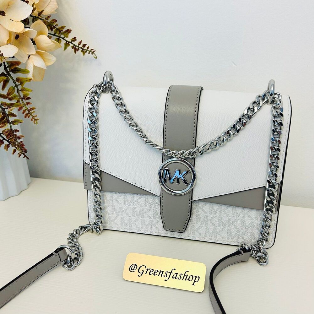 Michael Kors Purse Greenwich Small Signature Logo Crossbody Bag Optic White